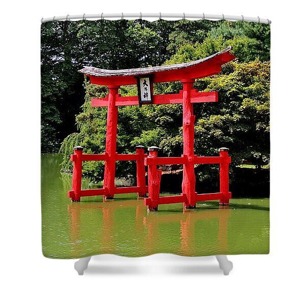 Japan Torii Gates And red Rising Sun Bathroom Shower Curtain Fabric w/12 Hooks 
